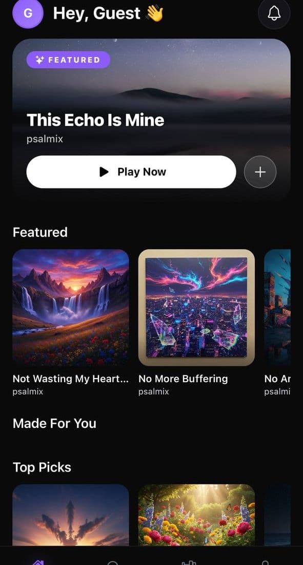 Cropped view of the Psalmix app home screen