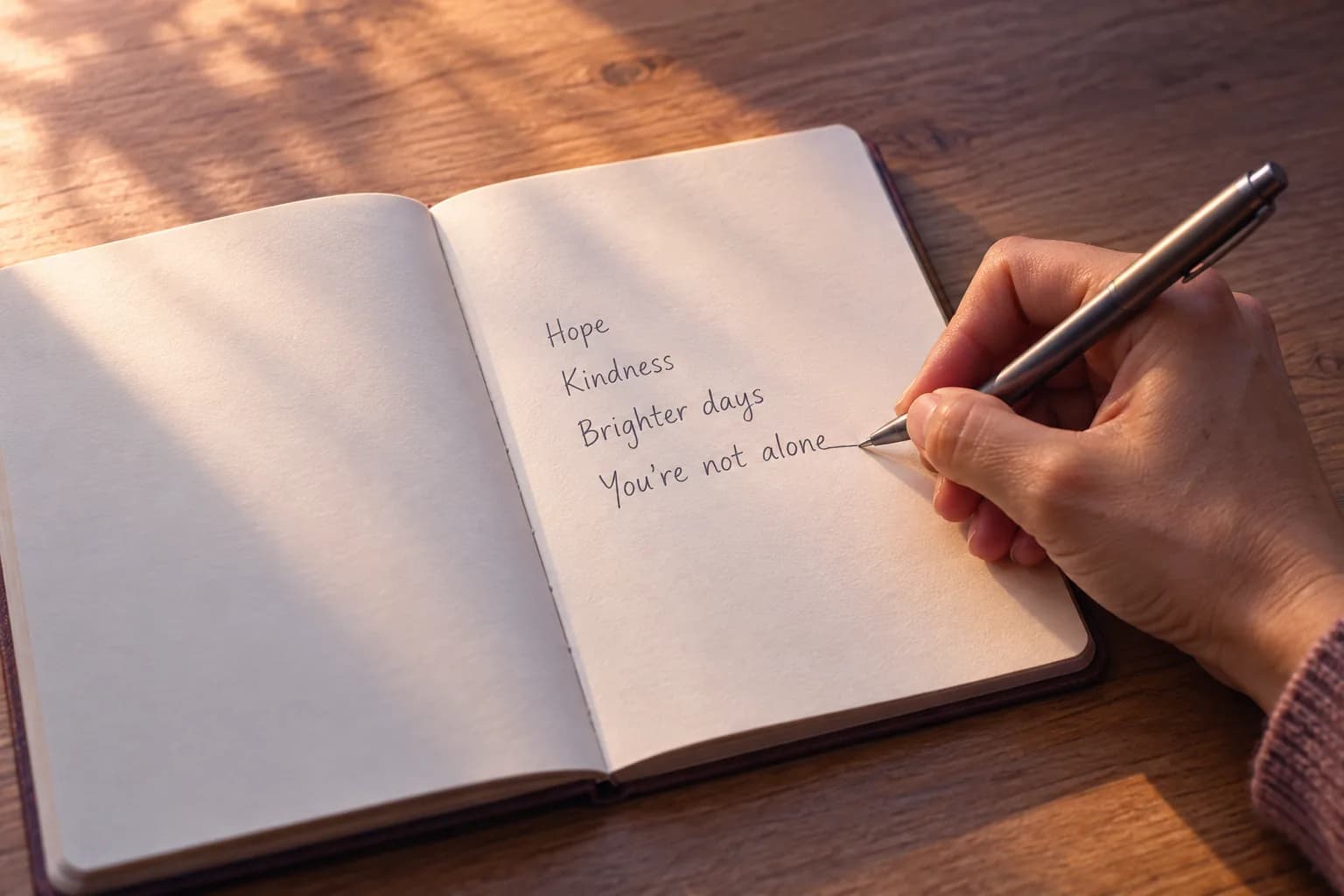 A hand writing lyrics about hope and kindness
