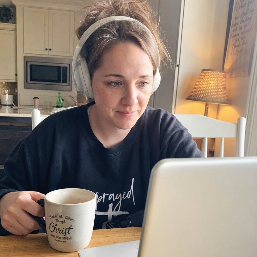 A mom listening to music while reviewing songs